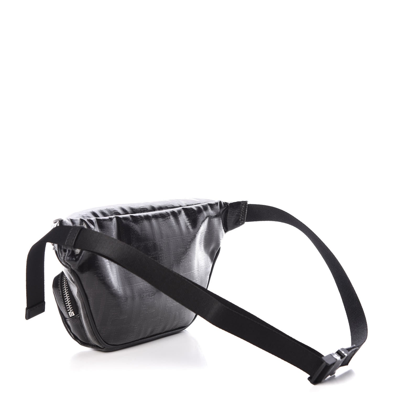 Fendi Glazed Fabric Vitello Century FF 1974 Stamp Patch Pocket Belt Bag Black 4 of 10