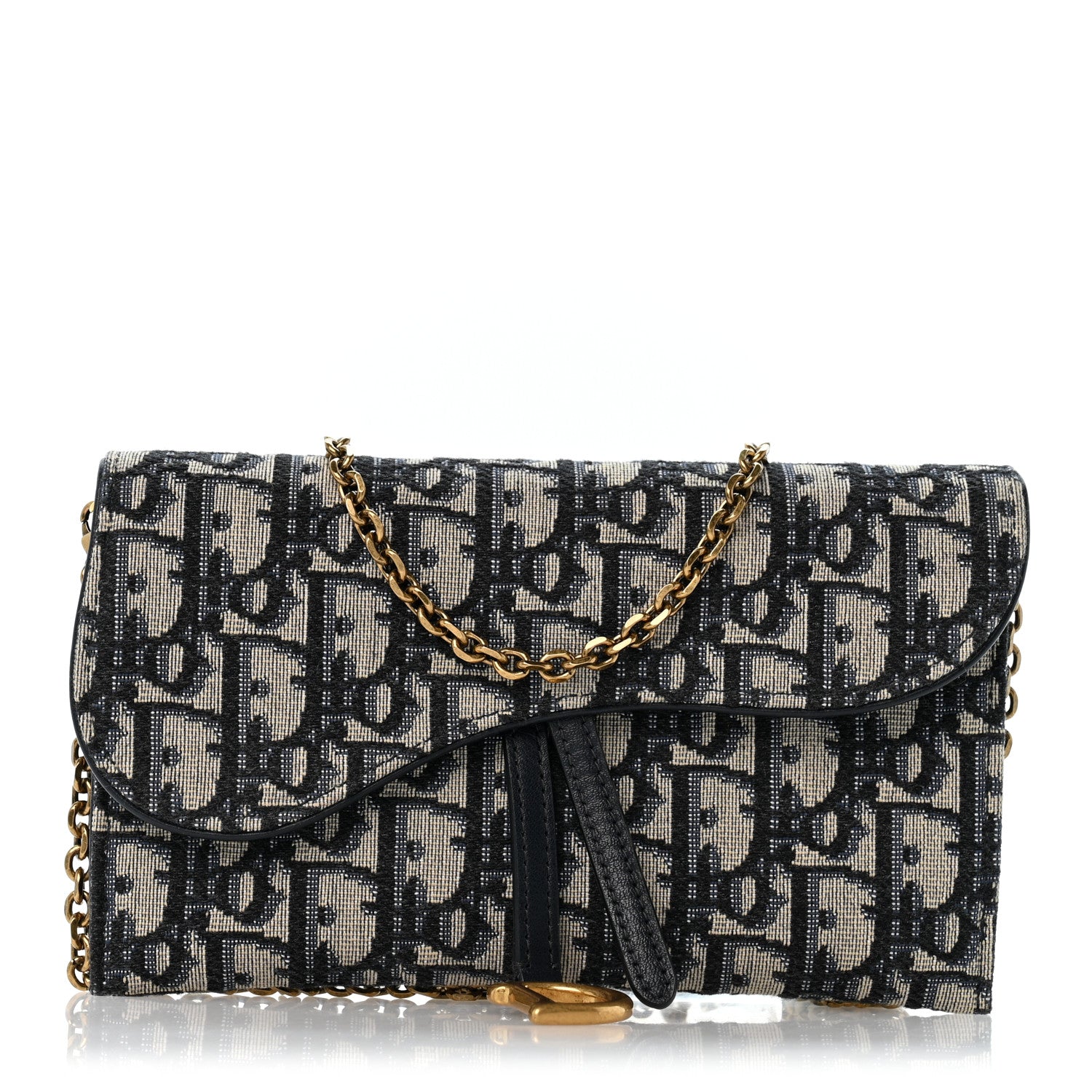 Christian Dior Oblique Small Saddle Chain Pouch Blue 1 of 12