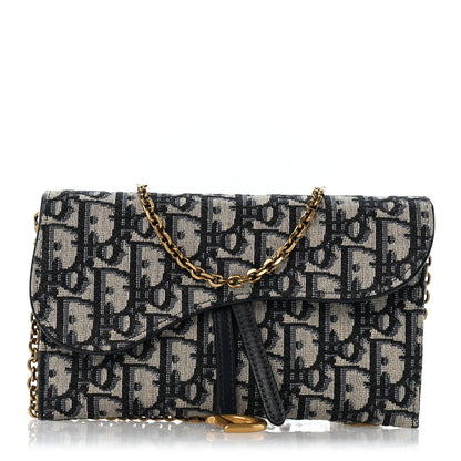 Christian Dior Oblique Small Saddle Chain Pouch Blue 1 of 12