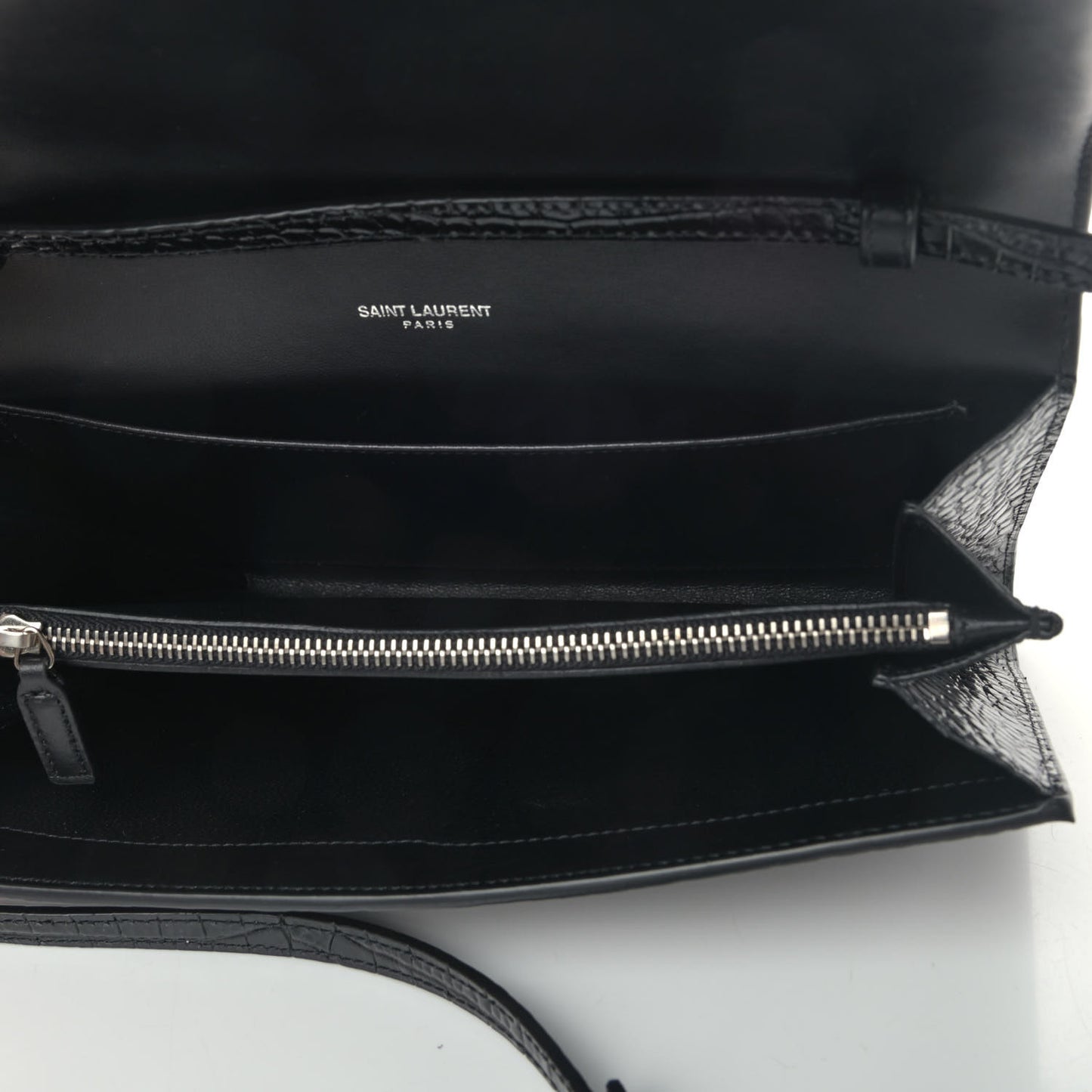 Calfskin Crocodile Embossed Monogram Uptown Crossbody Black