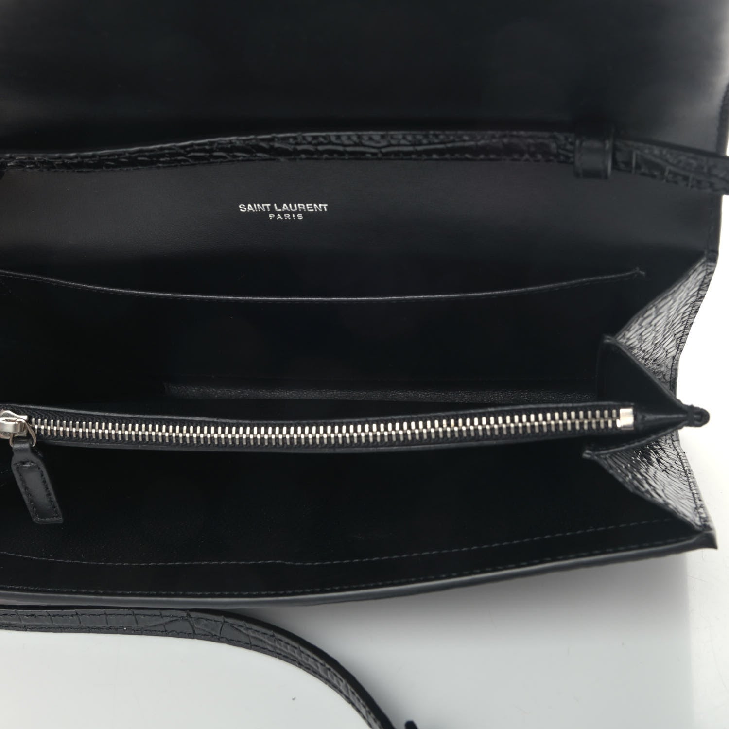 Saint Laurent Calfskin Crocodile Embossed Monogram Uptown Crossbody Black 4 of 4