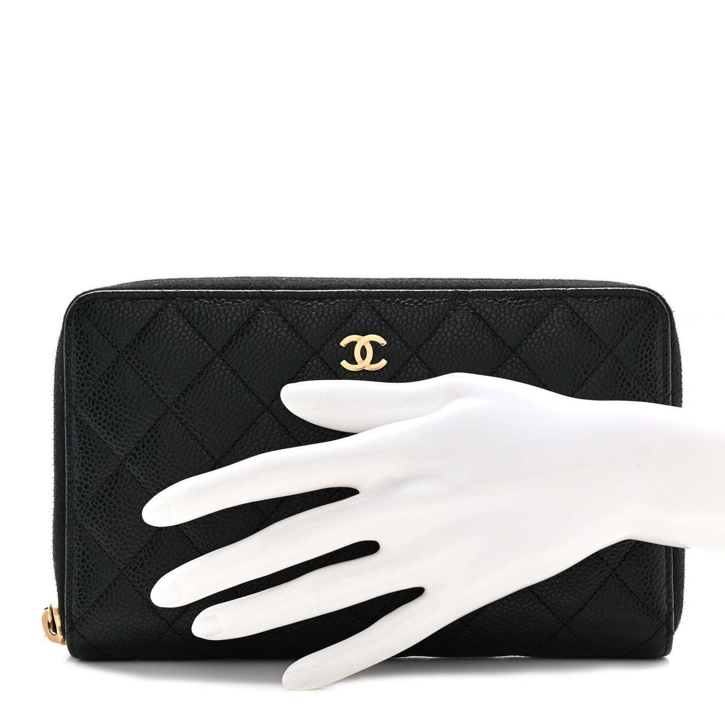 Caviar Quilted Large Zip Around Organizer Wallet Black