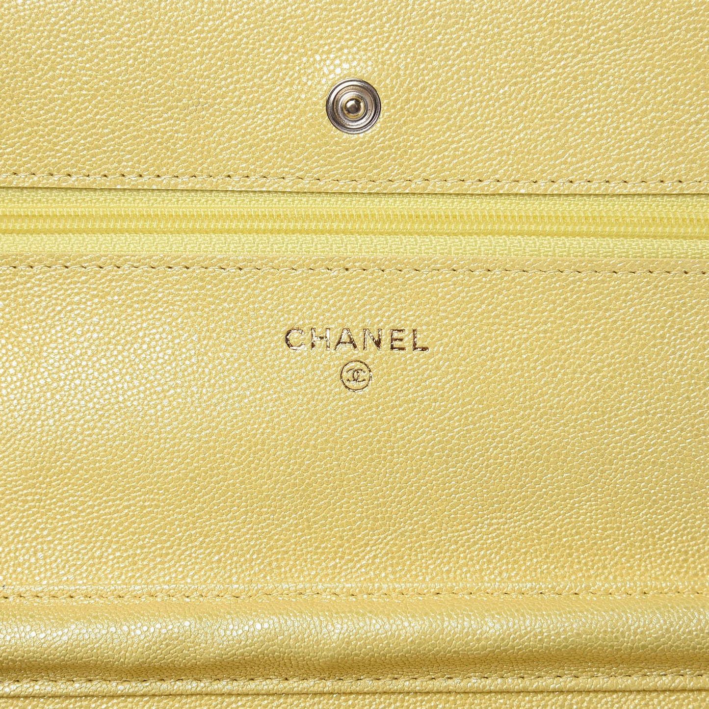 Iridescent Caviar Quilted Wallet on Chain WOC Yellow