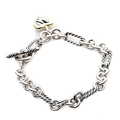 David Yurman Sterling Silver 18K Yellow Gold Cable Heart Charm Bracelet 2 of 3