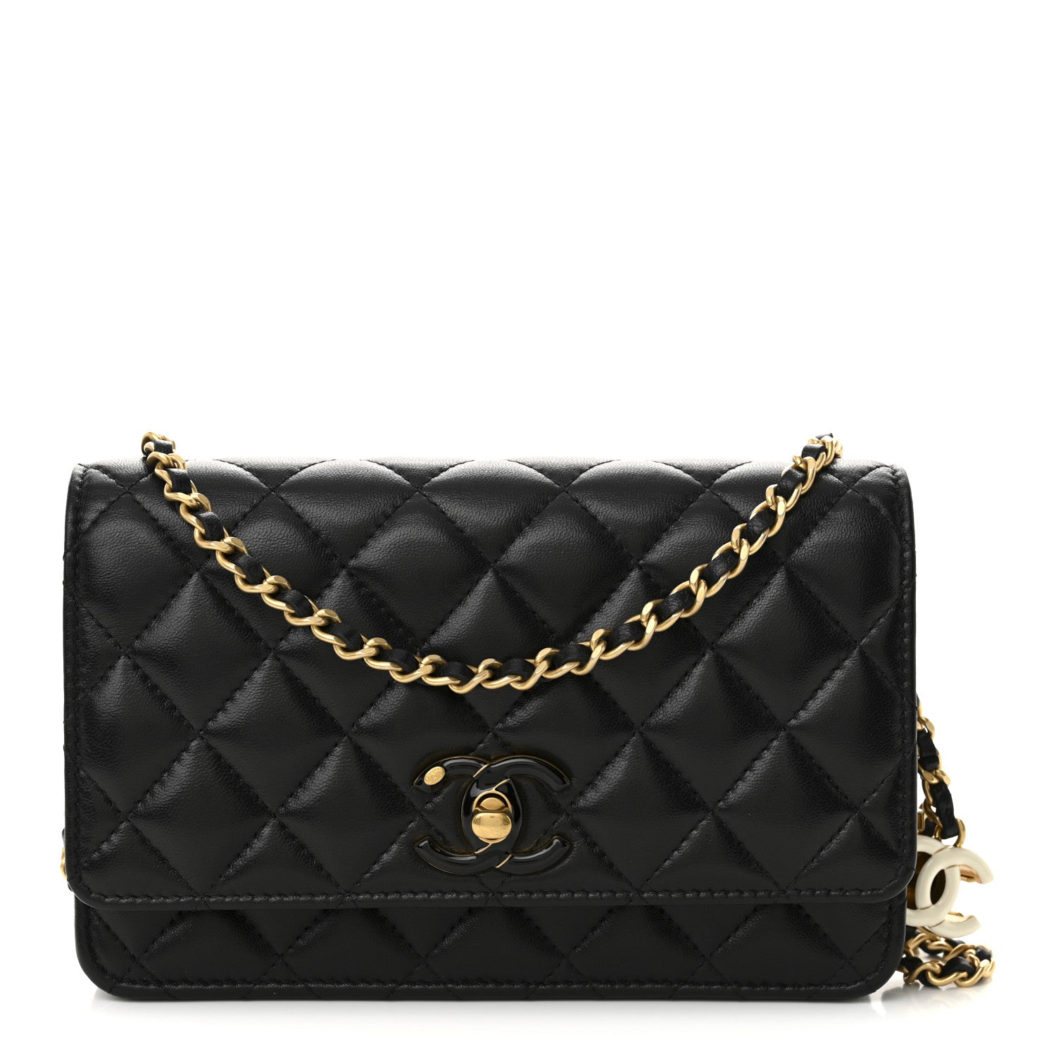 Chanel Shiny Lambskin Quilted Enamel Wallet On Chain WOC Black 1 of 12