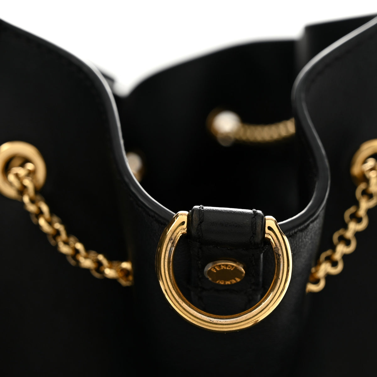Fendi Vitello Grace King Karligraphy Chain Bucket Bag Black Bisquit 12 of 13