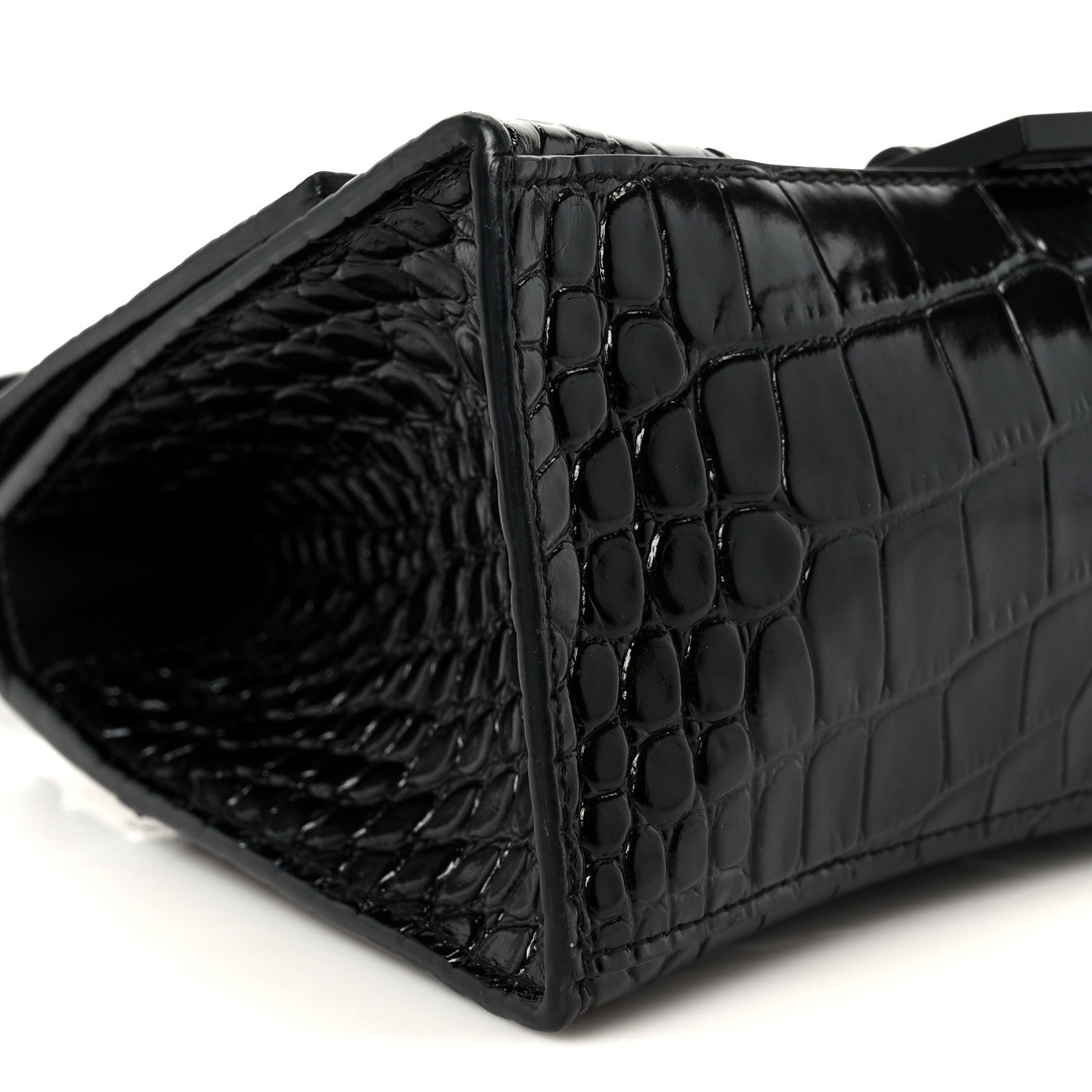 Balenciaga Shiny Calfskin Monochrome Crocodile Embossed Small Hourglass Top Handle Bag Black 9 of 10