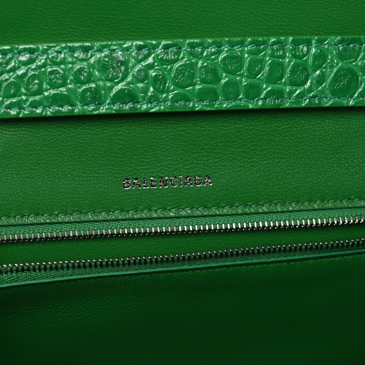 Balenciaga Shiny Calfskin Crocodile Embossed Small Hourglass Sling Shoulder Bag Leaf Green 9 of 10