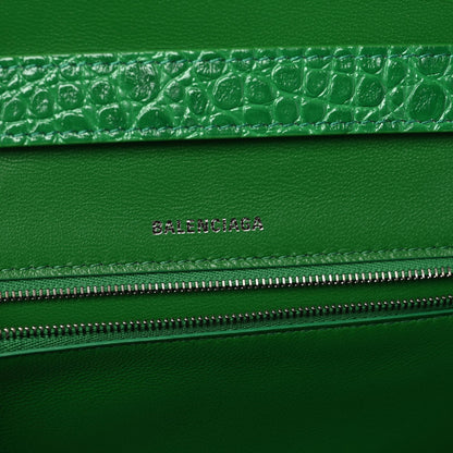 Balenciaga Shiny Calfskin Crocodile Embossed Small Hourglass Sling Shoulder Bag Leaf Green 9 of 10