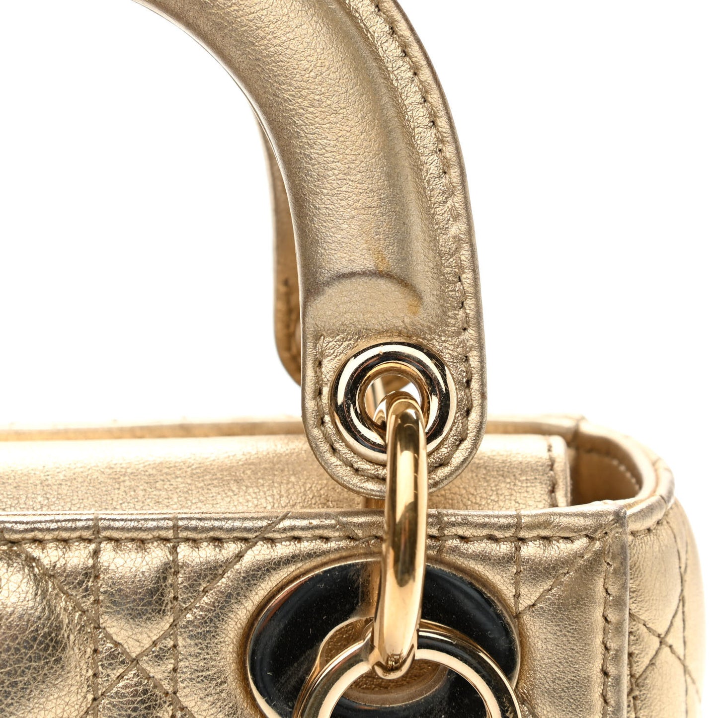 Metallic Lambskin Cannage Mini Lady Dior Gold
