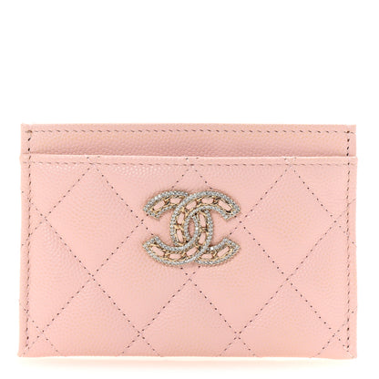 Chanel Caviar Quilted Crystal Card Holder Pink 1 of 9