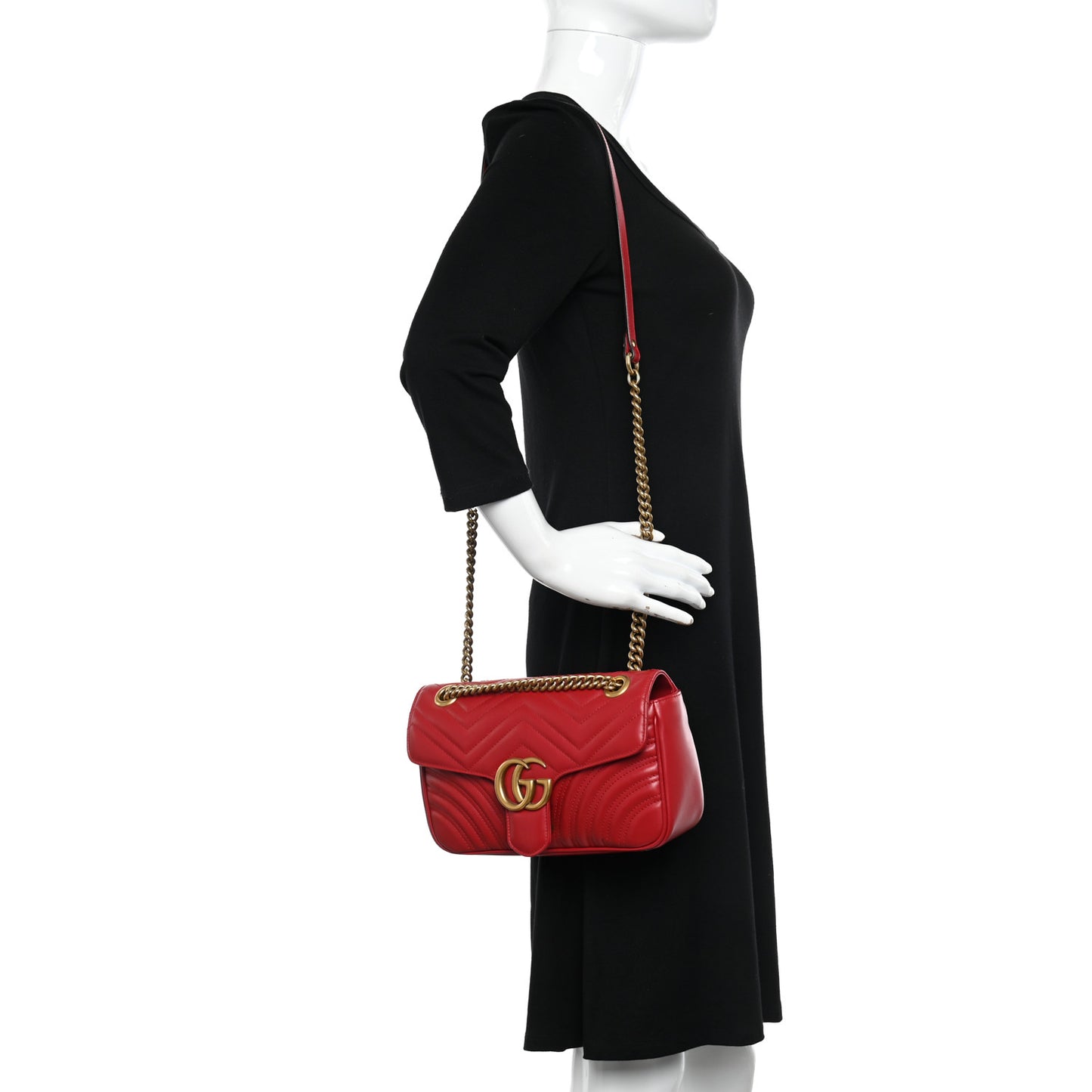 Calfskin Matelasse Small GG Marmont Shoulder Bag Hibiscus Red
