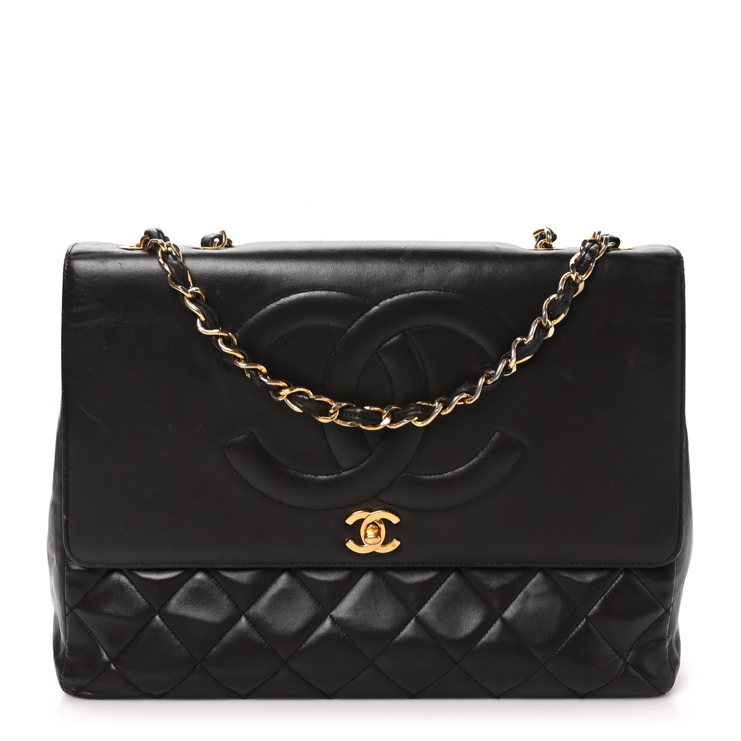 Lambskin Quilted CC Maxi Jumbo Single Flap Brown
