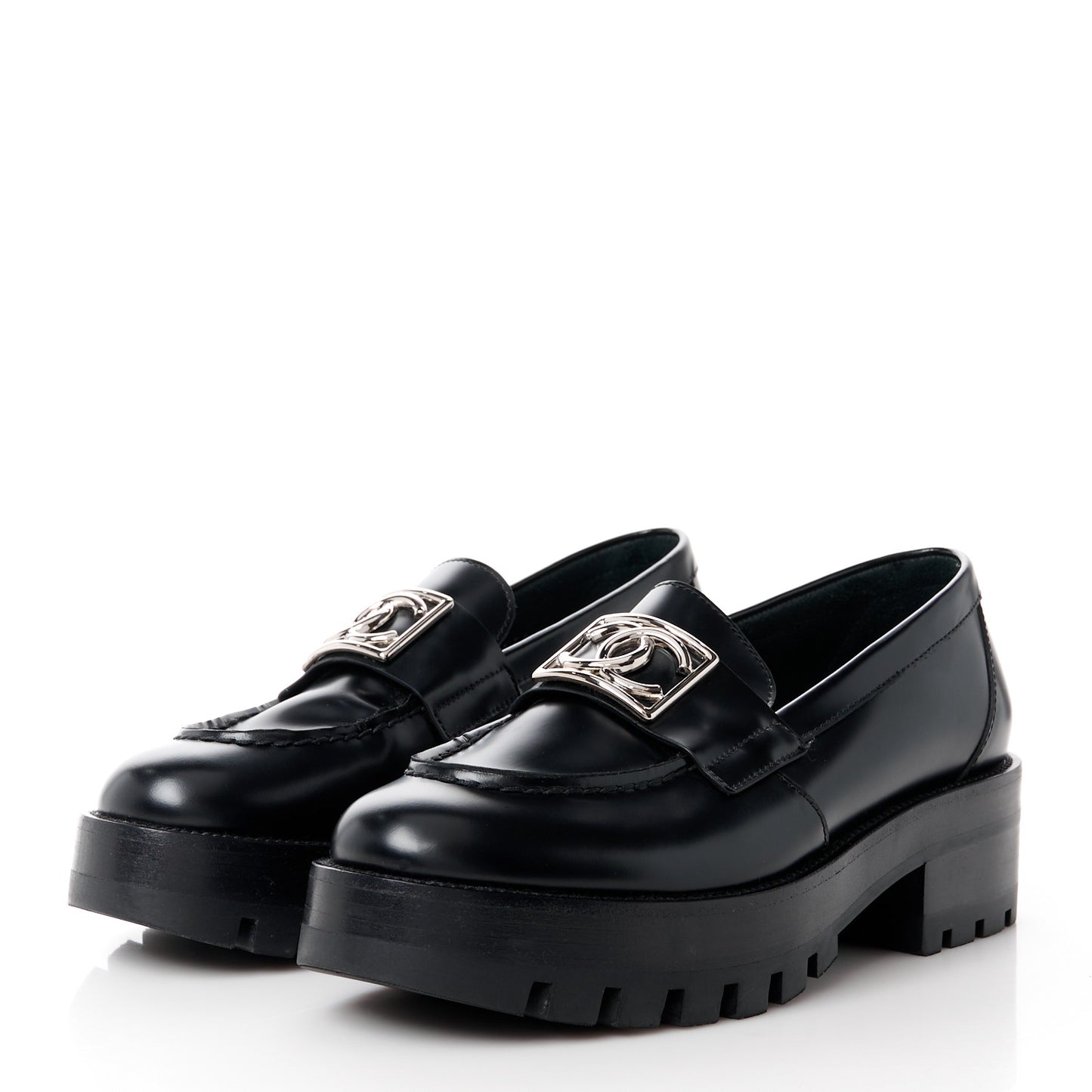 Calfskin Metal CC Loafers 36.5 Black