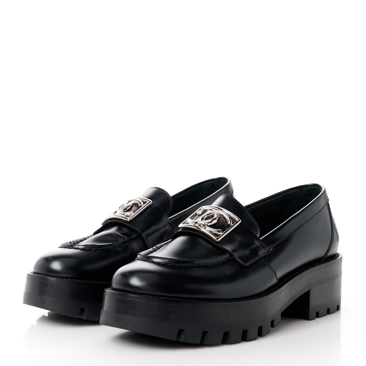 Chanel Calfskin Metal CC Loafers 36.5 Black 3 of 9
