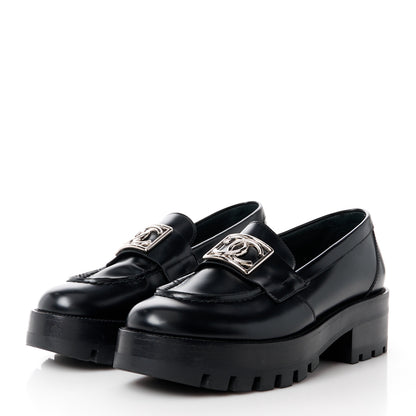Chanel Calfskin Metal CC Loafers 36.5 Black 3 of 9