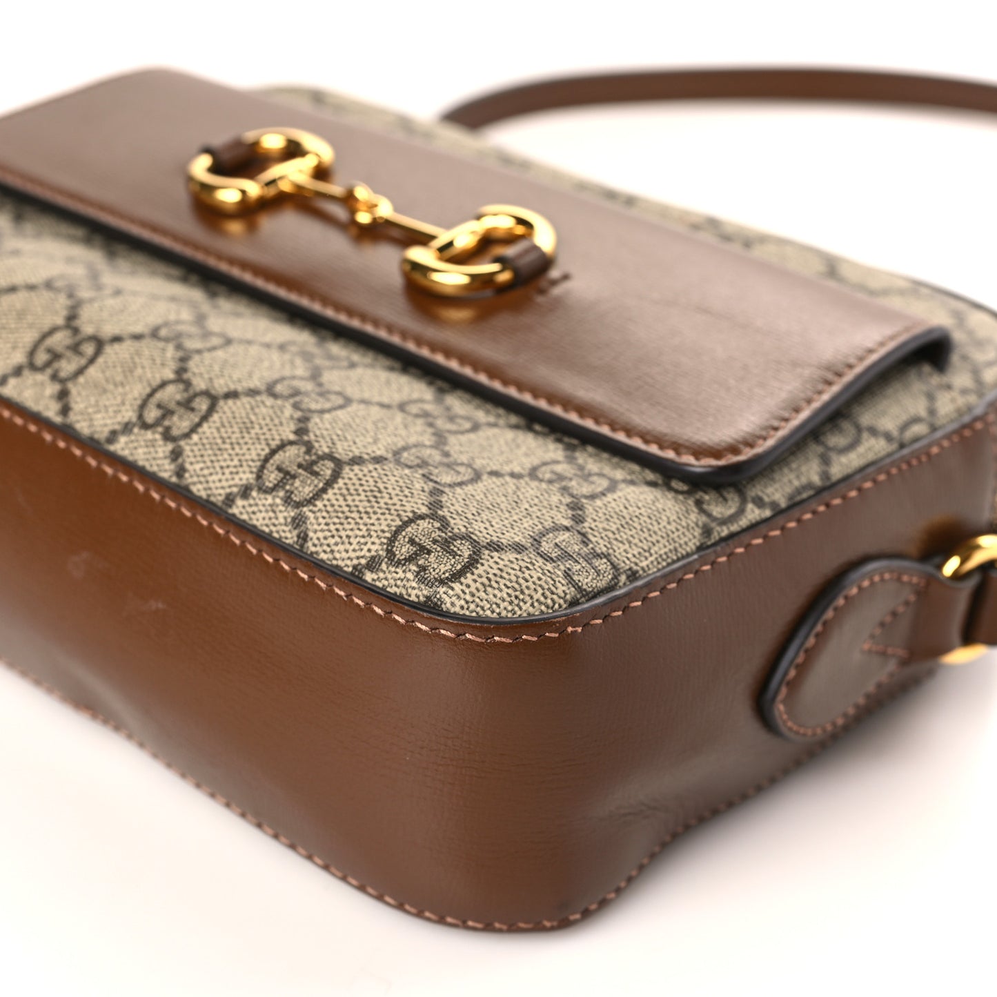 GG Supreme Monogram Small Horsebit 1955 Shoulder Bag Beige Brown Sugar