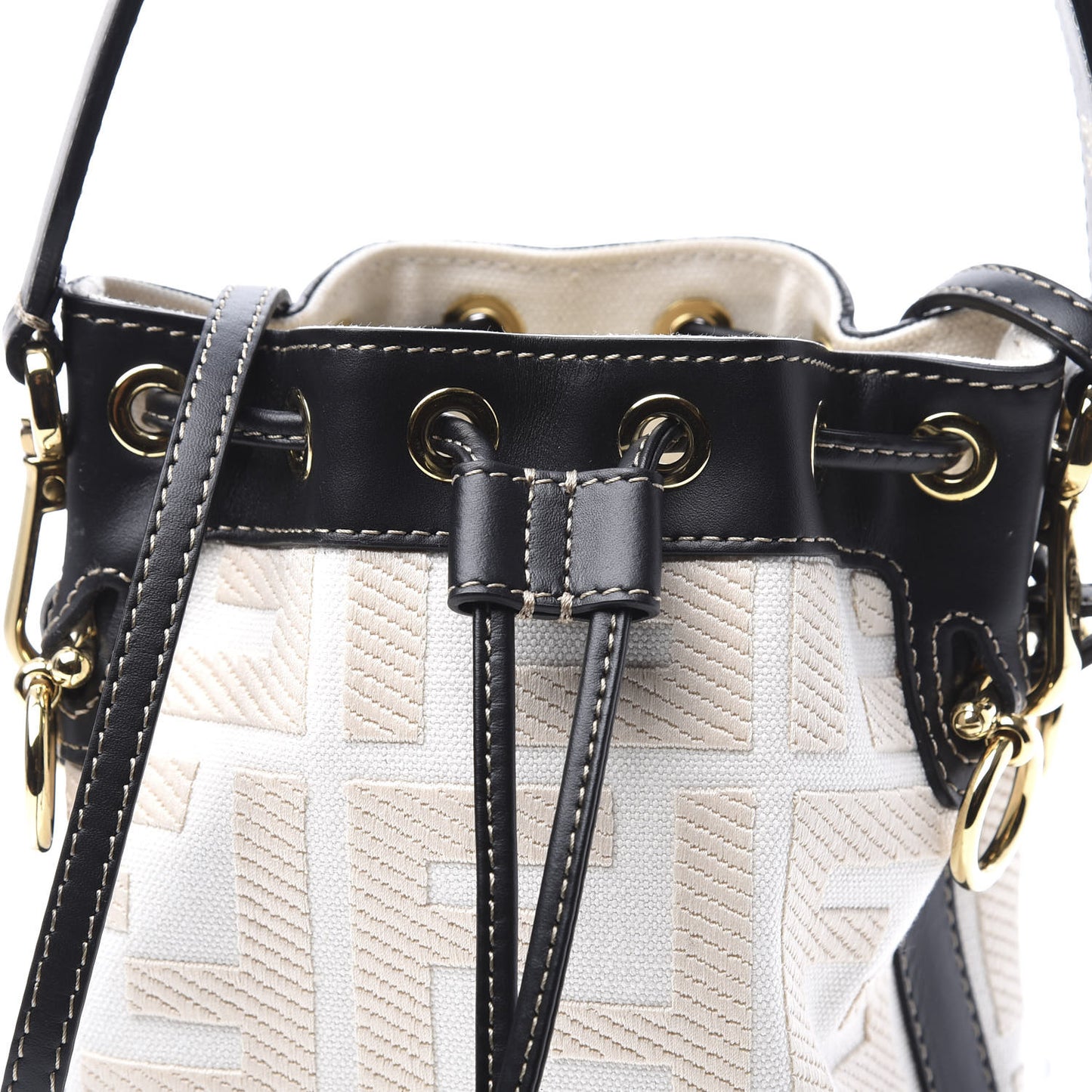Canvas Vitello King F is Fendi FF Embroidered Mini Mon Tresor Bucket Bag Grezzo Black