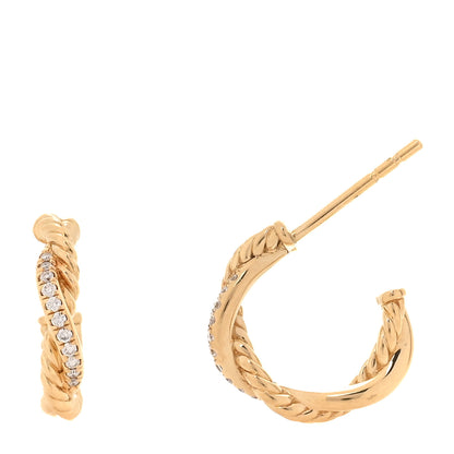 David Yurman 18K Yellow Gold Diamond Petite Infinity Huggie Hoop Earrings 1 of 4