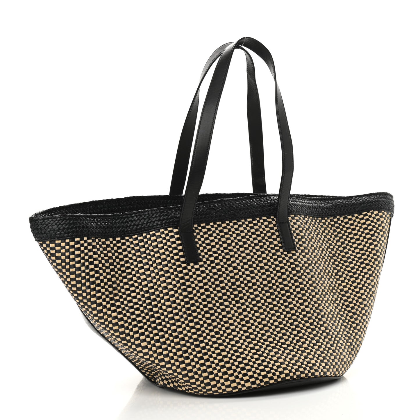 Raffia Calfskin Medium Panier Tote Black Naturale
