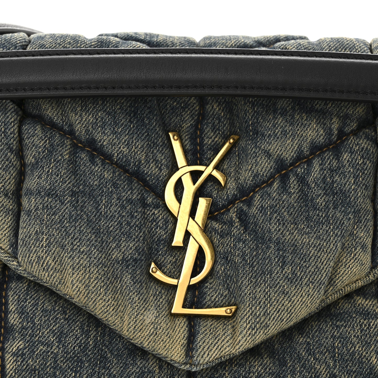 Denim Quilted Small Loulou Puffer Monogram Chain Satchel Rodeo Blue