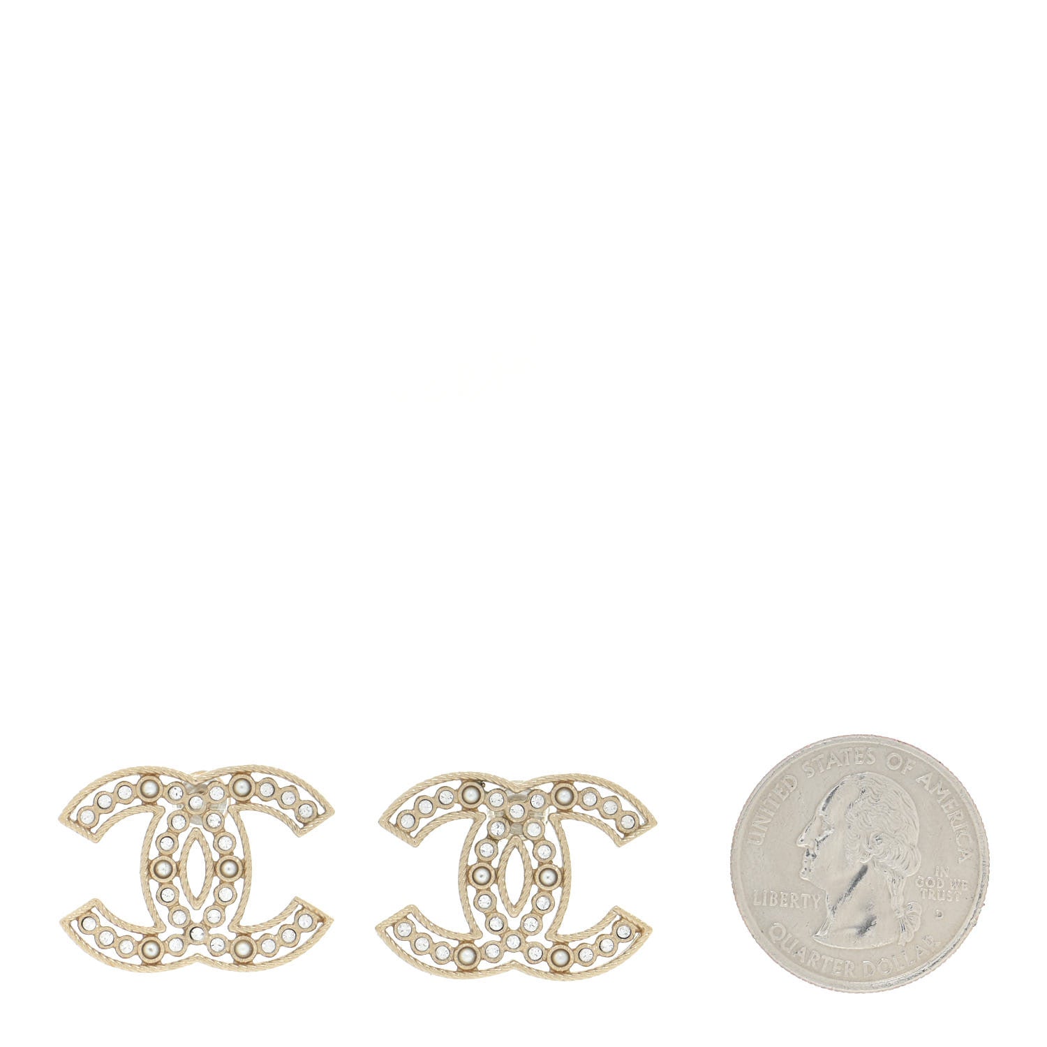 Chanel Pearl Crystal Sparkling Pearls CC Earrings Light Gold 2 of 5