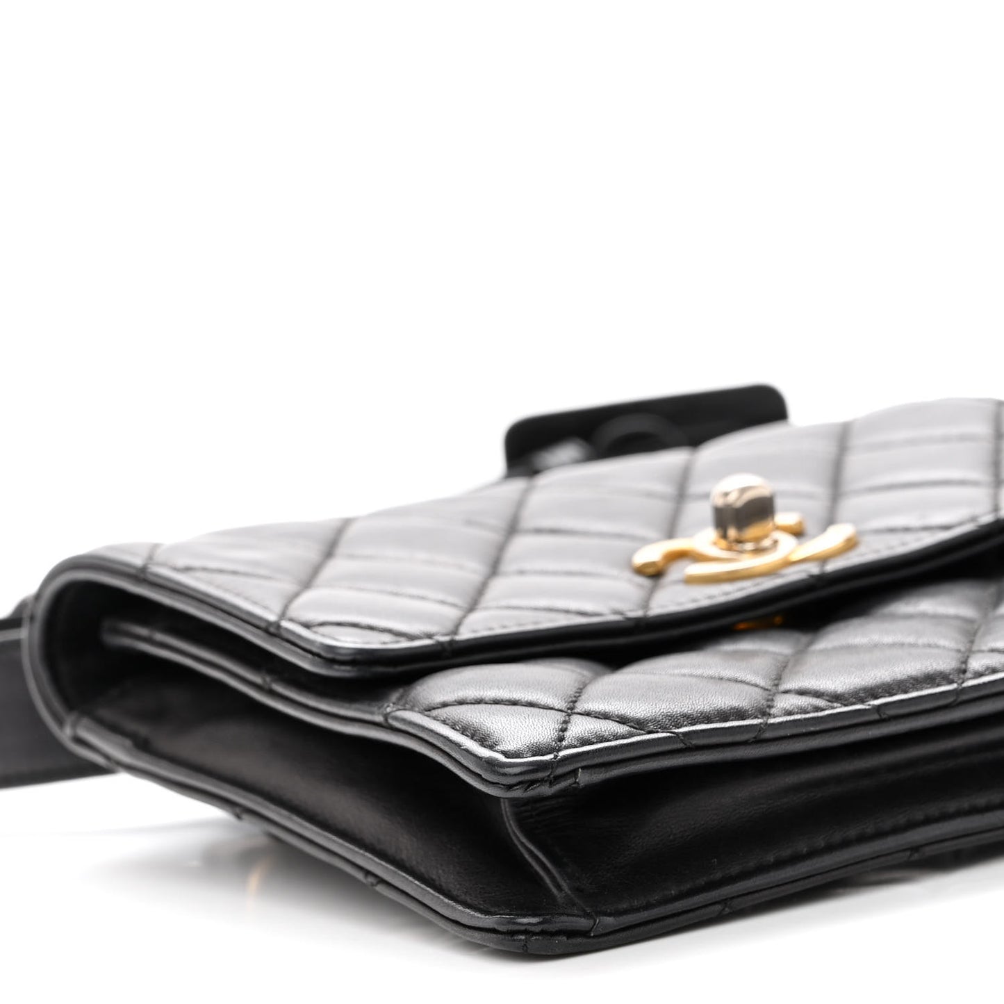 Lambskin Quilted Flap Waist Belt Bag 75 30 Black