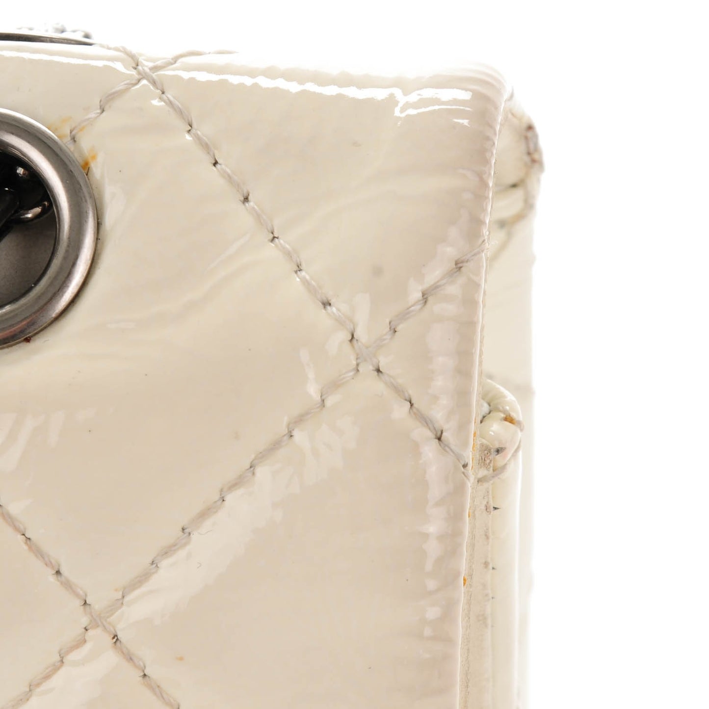 Distressed Patent Quilted 2.55 Reissue Flap 227 White