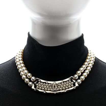 Chanel Pearl Crystal Strass CC Multi Strand Necklace Pearly White Gold 2 of 5
