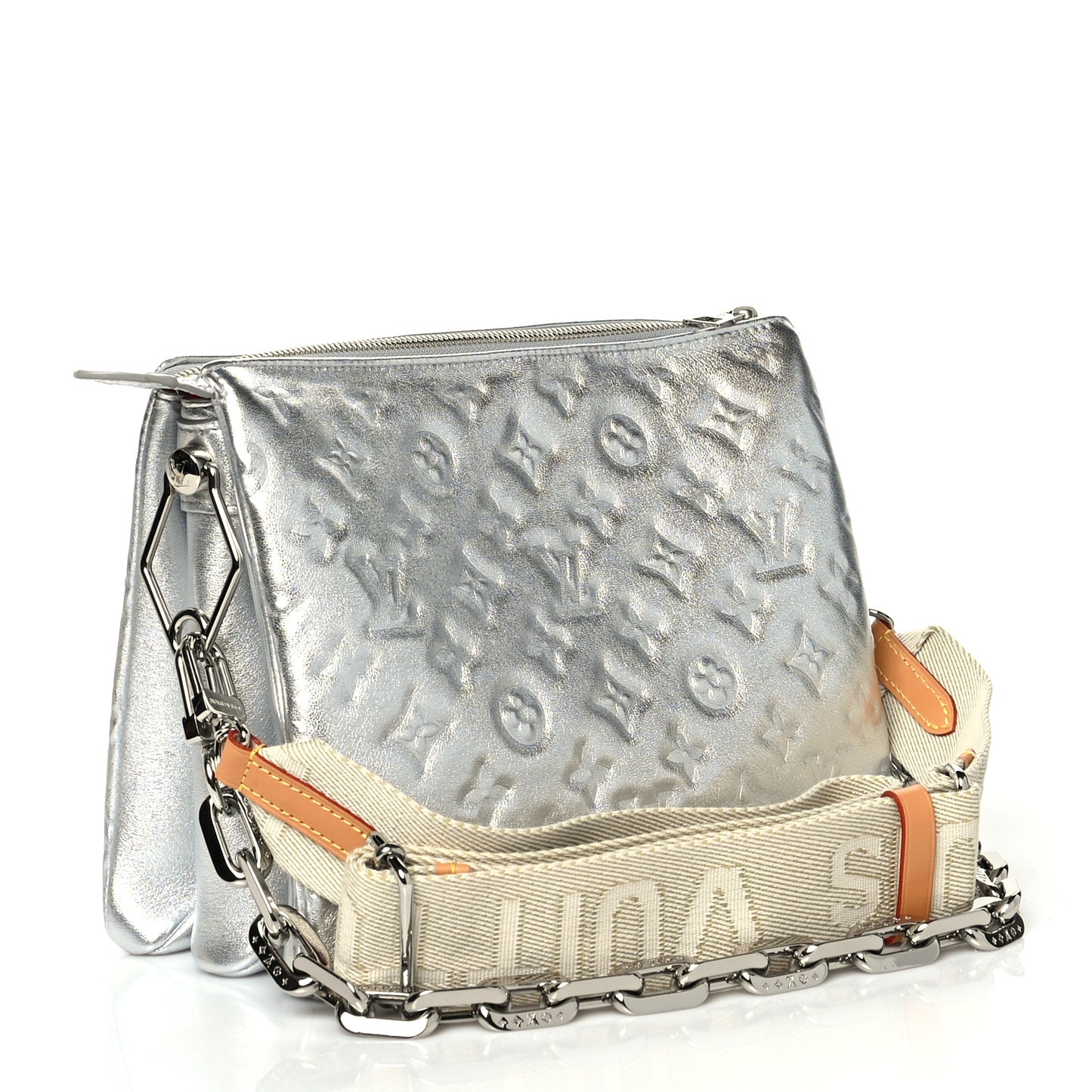 Metallic Lambskin Embossed Monogram Coussin PM Silver