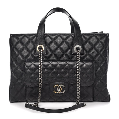 Chanel Metallic Grained Calfskin Quilted Large Casual Pocket Tote Black 1 of 12