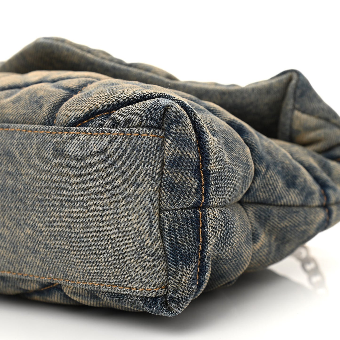 Denim Quilted Toy Loulou Puffer Monogram Chain Satchel Blue Black