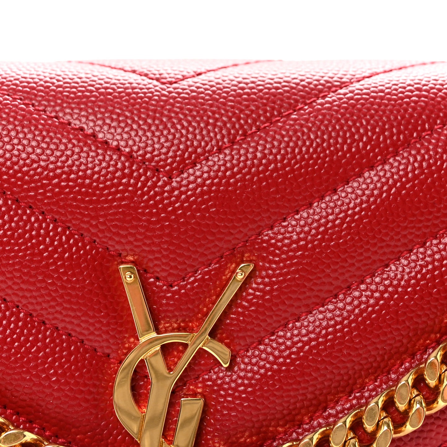 Grain De Poudre Matelasse Chevron Monogram Chain Wallet Rouge Eros