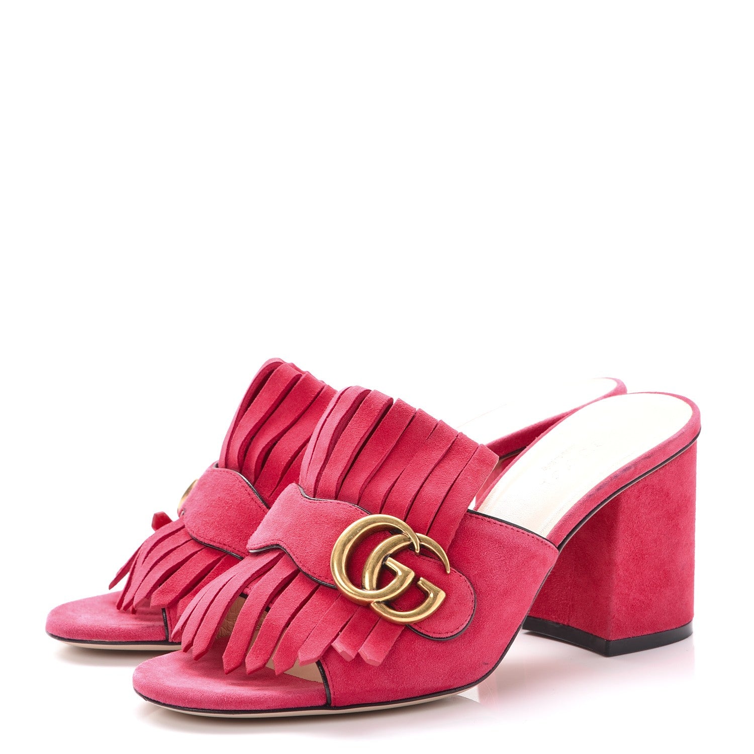 Gucci Kid Scamosciato GG Marmont Fringe 75mm Slide Sandals 36 Hot Pink 3 of 9