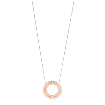 Tiffany 18K Rose Gold Diamond T Circle Pendant Necklace 1 of 7