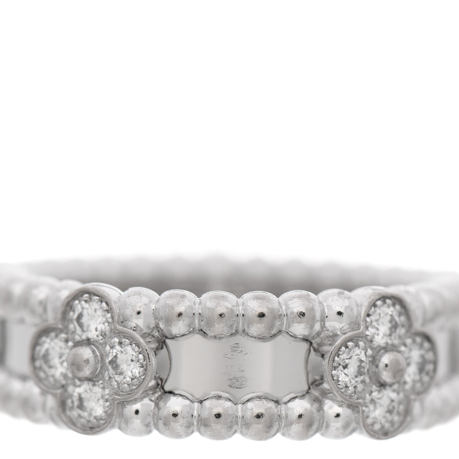 Van Cleef & Arpels 18K White Gold Diamond Sweet Perlee Clovers Ring 50 5.5 4 of 5