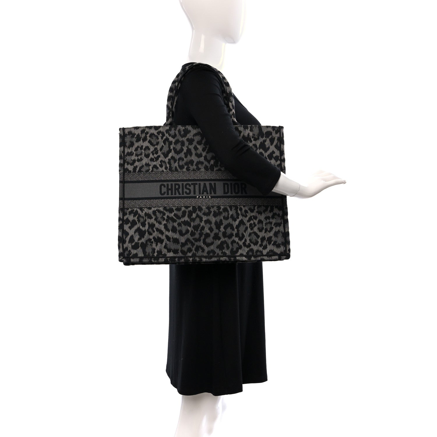 Christian Dior Canvas Mizza Embroidered Large Leopard Book Tote Grey 2 of 9
