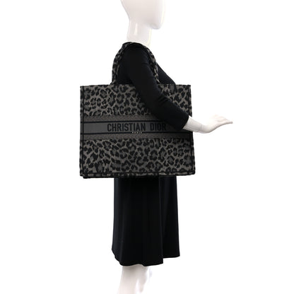 Christian Dior Canvas Mizza Embroidered Large Leopard Book Tote Grey 2 of 9