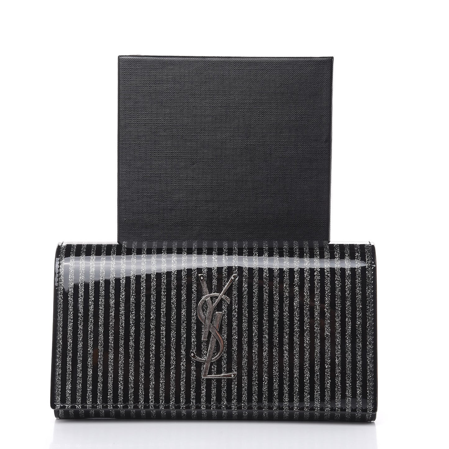 Patent Glitter Striped Classic Monogram Cassandre Wallet Black Silver