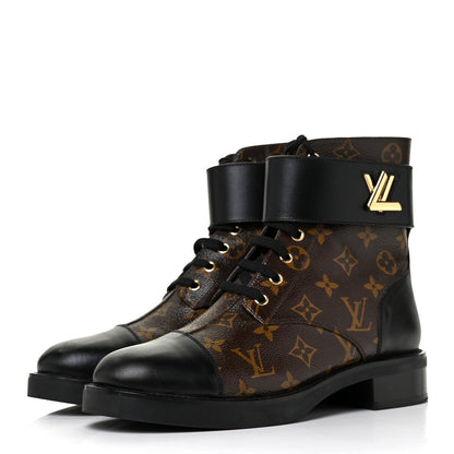 Louis Vuitton Calfskin Monogram Wonderland Flat Ranger Boots 40 Black 3 of 7