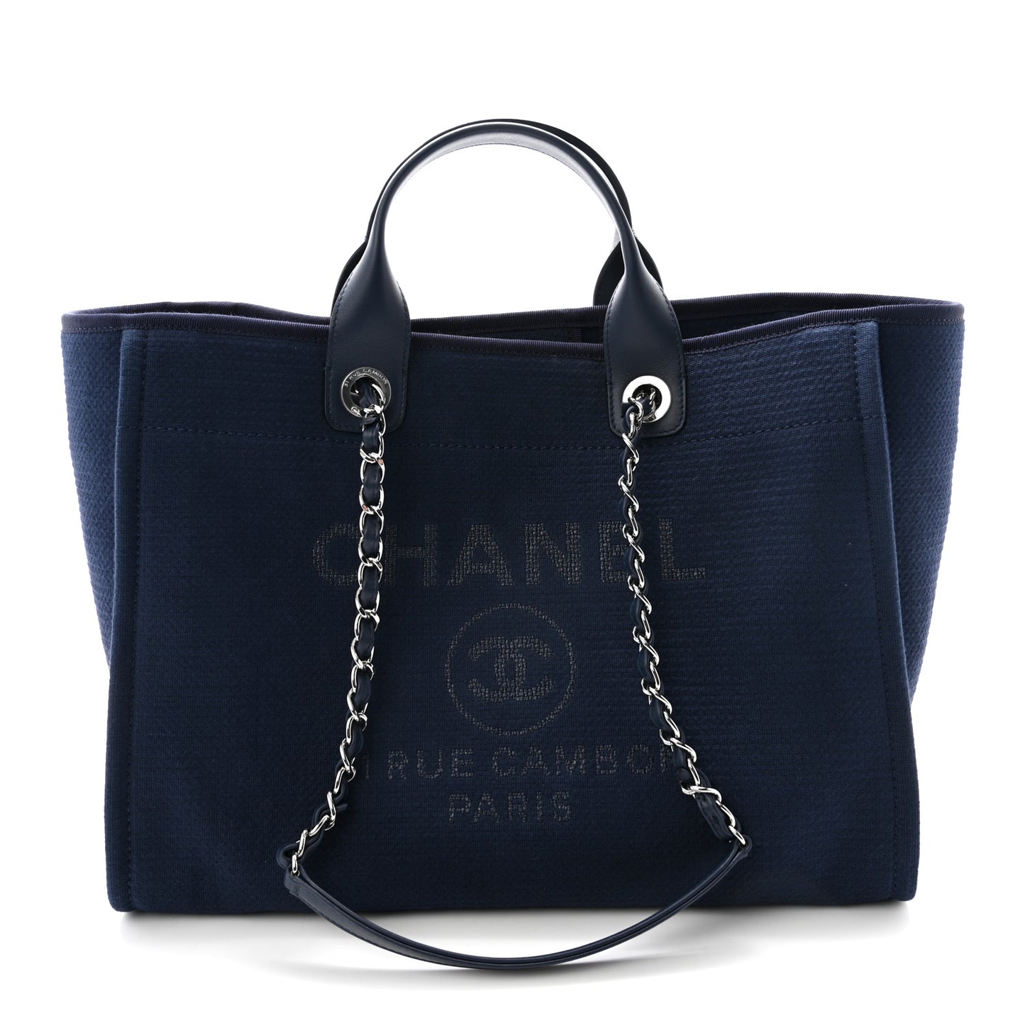 Mixed Fibers Calfskin Medium Deauville Tote Navy Blue