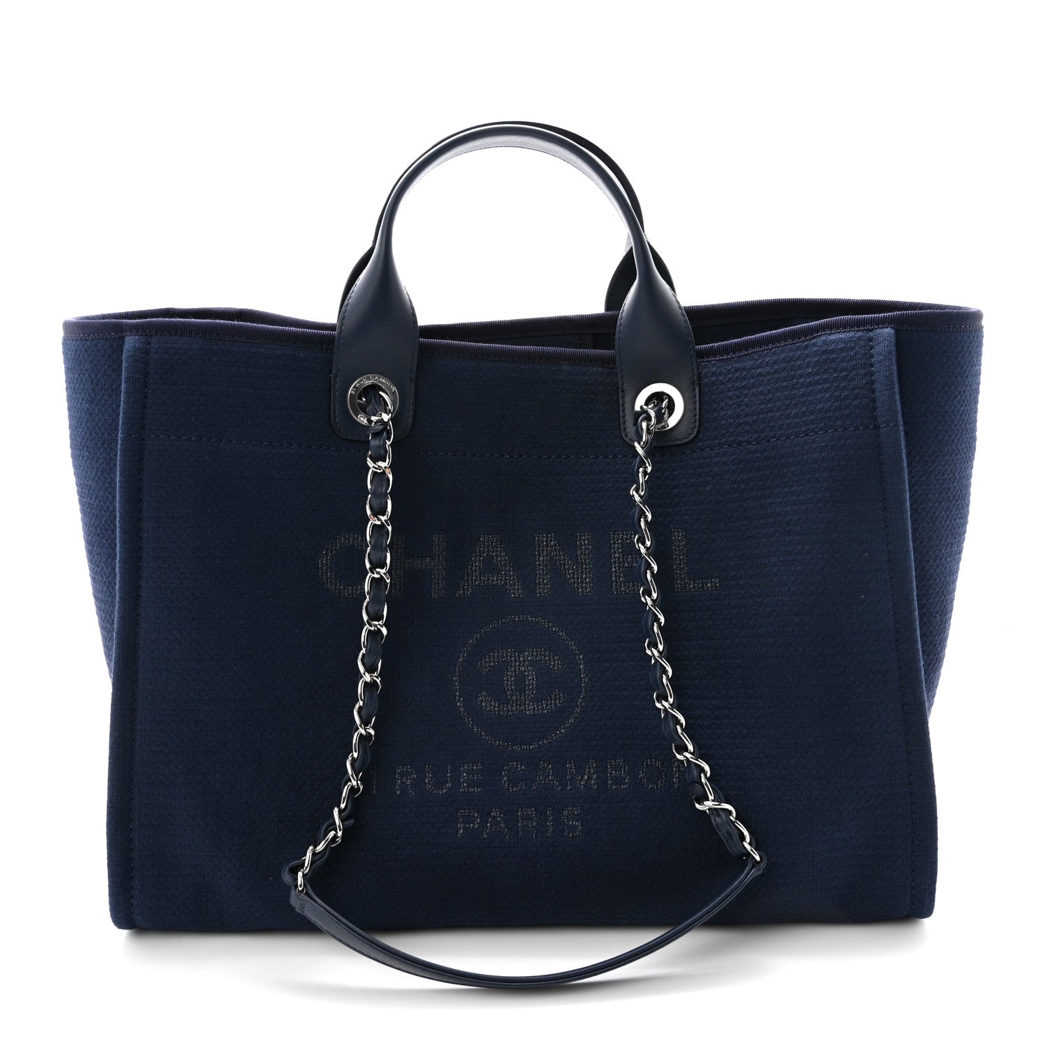 Chanel Mixed Fibers Calfskin Medium Deauville Tote Navy Blue 1 of 11