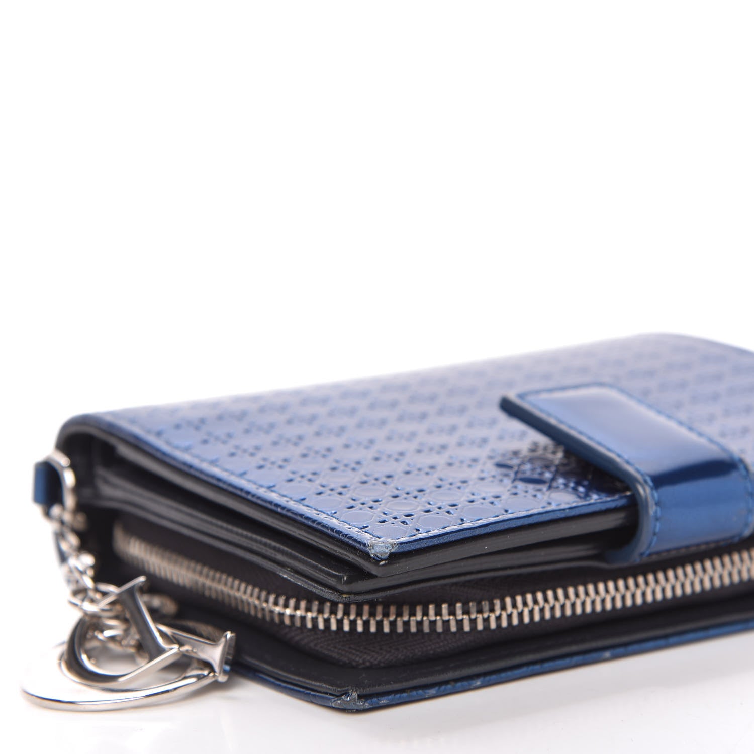 Christian Dior Metallic Patent Micro-Cannage Lady Dior Eden Wallet Blue 6 of 9