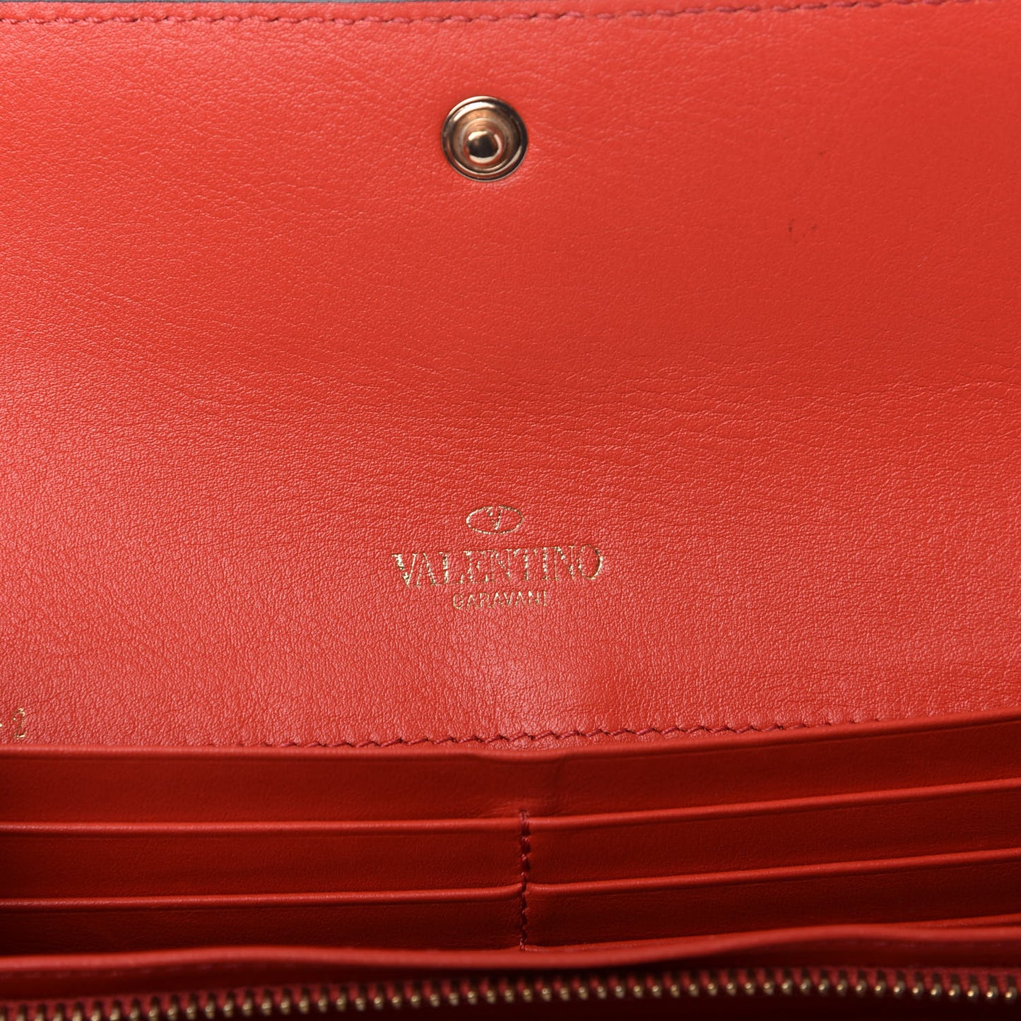 Calfskin Rockstud Wristlet Travel Wallet Deep Coral