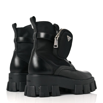 Prada Spazzolato Rois Nylon Metal Triangle Logo Monolith Pouch Pocket 55mm Boots 38.5 Black 4 of 6