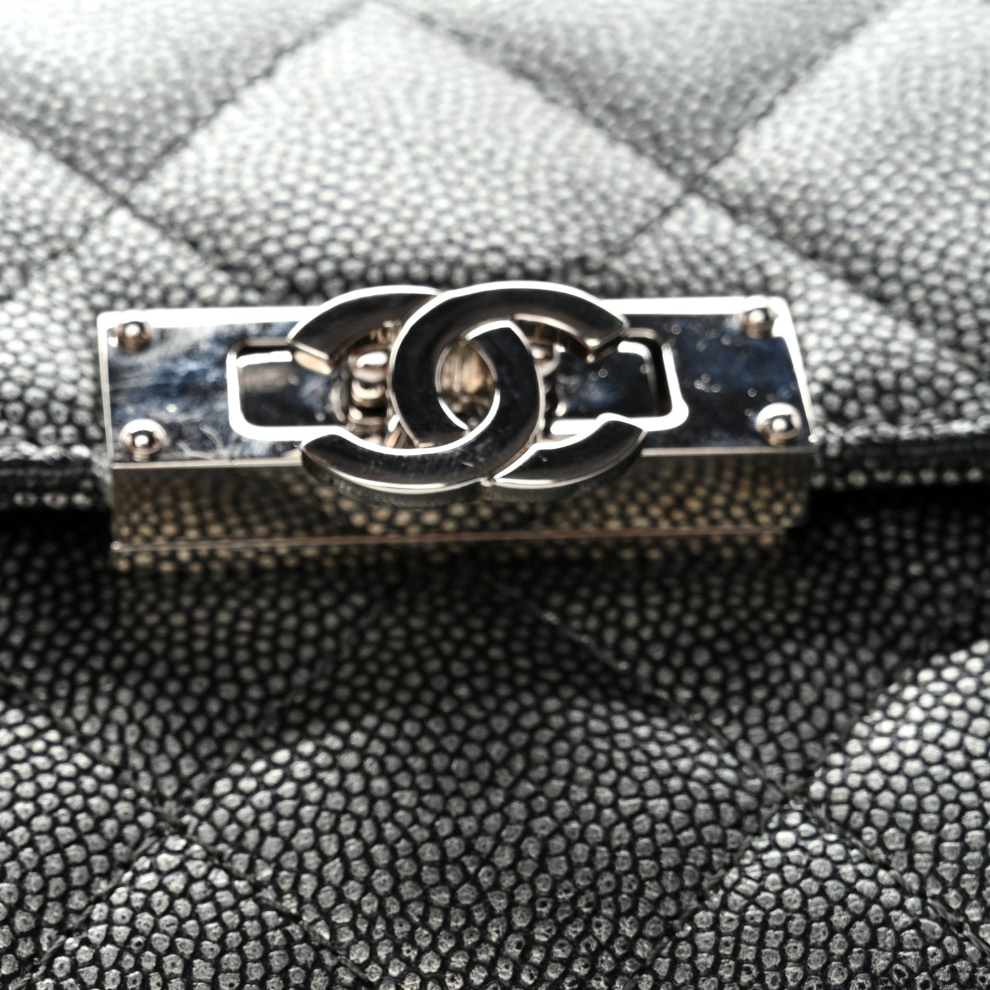 Metallic Caviar Quilted Large Golden Class Gusset Flap Wallet Dark Grey