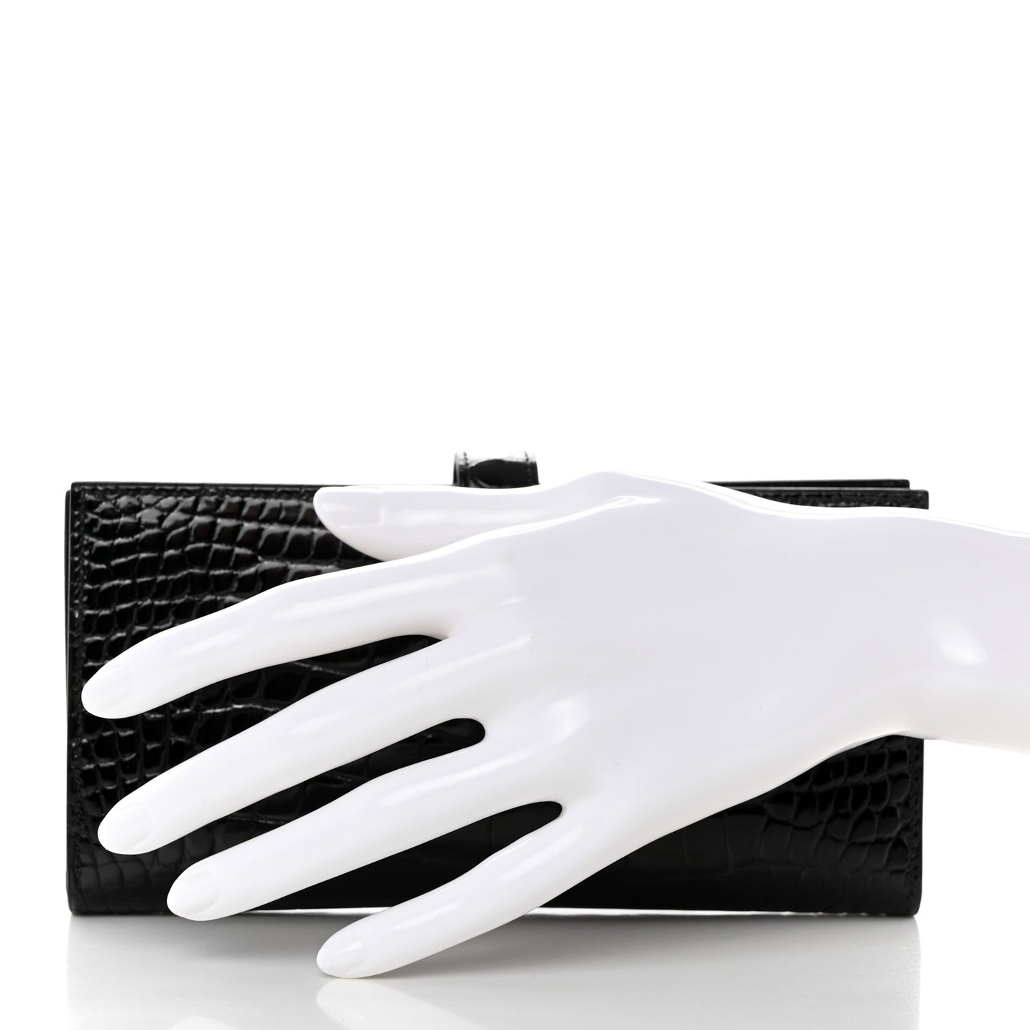 Shiny Alligator Bearn Gusset Wallet Black