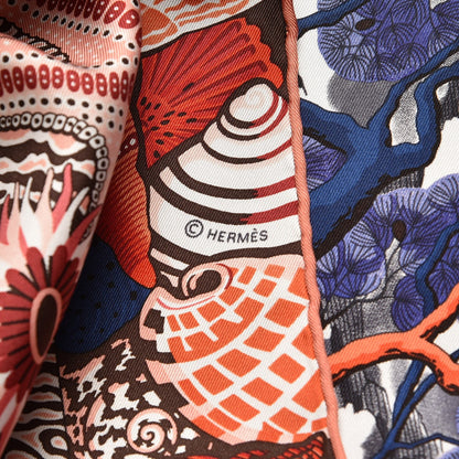 Hermes Silk Sieste Au Paradis Scarf 90 Rouge H Bleu Nuit Corail 7 of 7