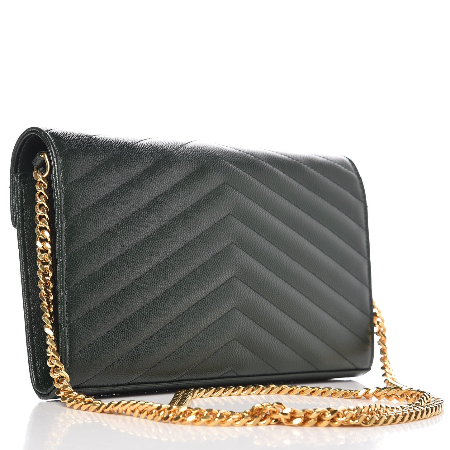 Grain De Poudre Matelasse Chevron Monogram Chain Wallet Dark Green