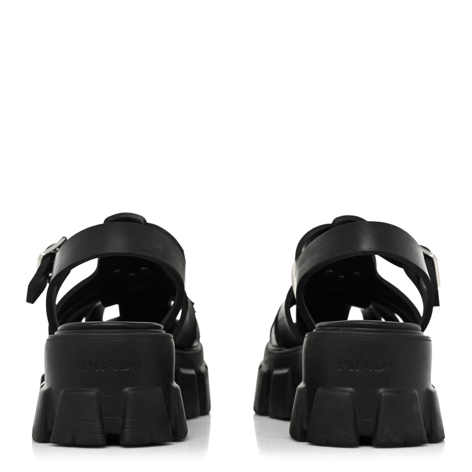 Prada Foam Rubber Triangle Logo Monolith 55mm Cage Sandals 39 Black 4 of 13